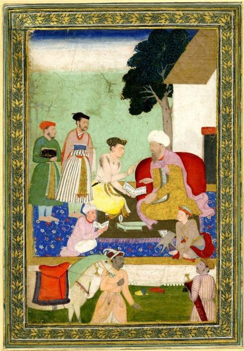Mughal art, circa 1770: Prince Parvíz visiting a religious teacher